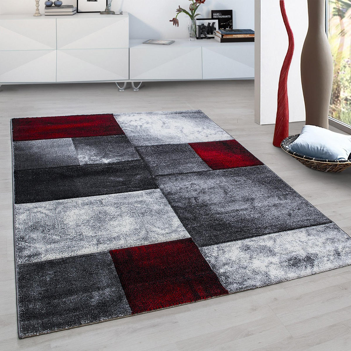 TEPPICH Kurzflor Karo Look Polypropylen Wohnzimmer Rot Rechteckig 160x230 - Rot, Textil (160/230cm) - KADIMA DESIGN
