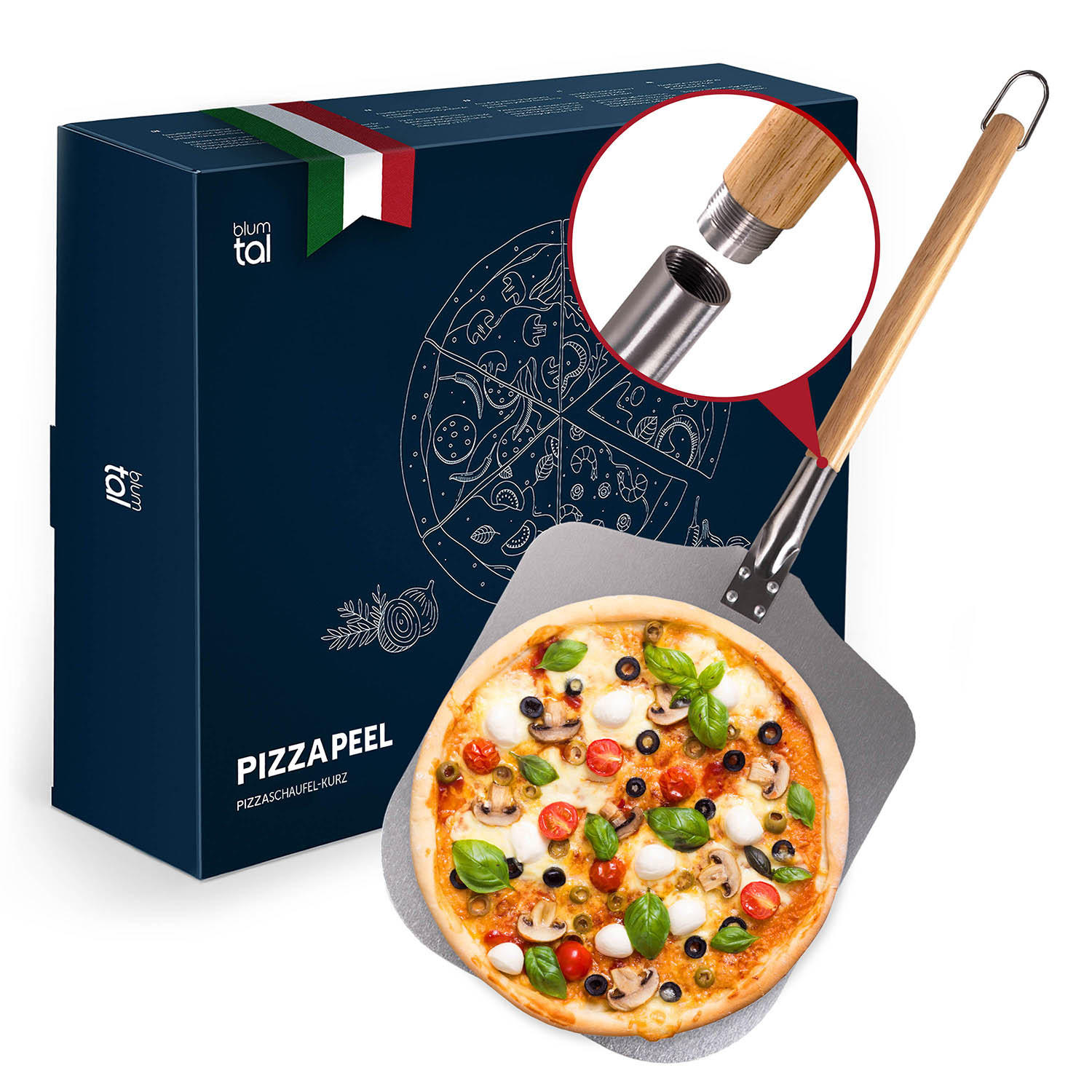 PIZZASCHIEBER Soeren 61 cm, kurz - Edelstahlfarben, Holz/Metall (30.5/1/30.5cm) - Blumtal