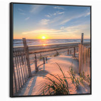 LEINWAND Bilder mit Rahmen - Strand - Meer - Düne - Sonnenuntergang - Landschaft - 90x90 - Beige, Textil (90/90cm) - MuchoWow