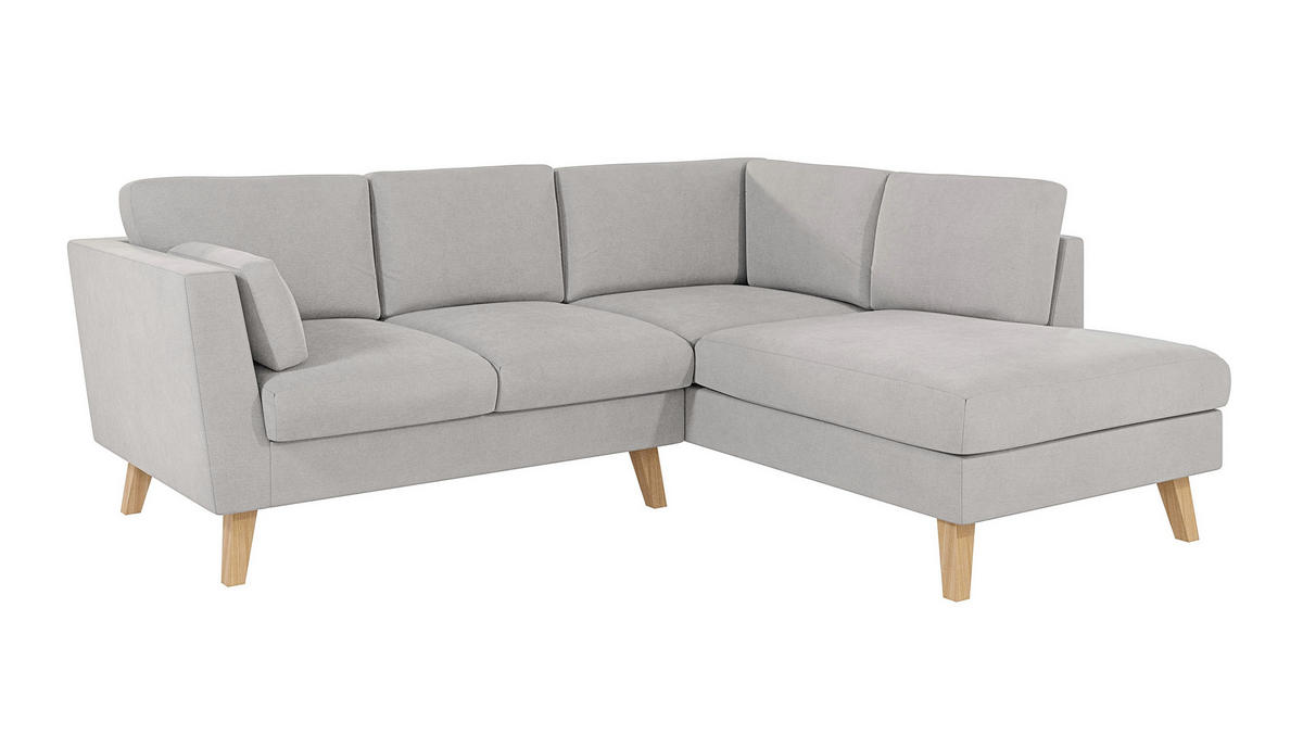ECKSOFA Mario Silber Microfaser - Silberfarben/Naturfarben, Buchenholz/Textil (221/186cm) - S-Style Möbel