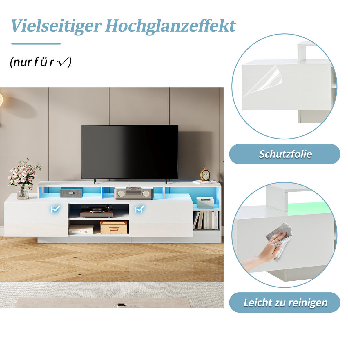 TV-LOWBOARD 190x40x48.5 cm Hochglanz LED Offene Fächer - Weiß, Holzwerkstoff (40/48.5/190cm) - FLIEKS