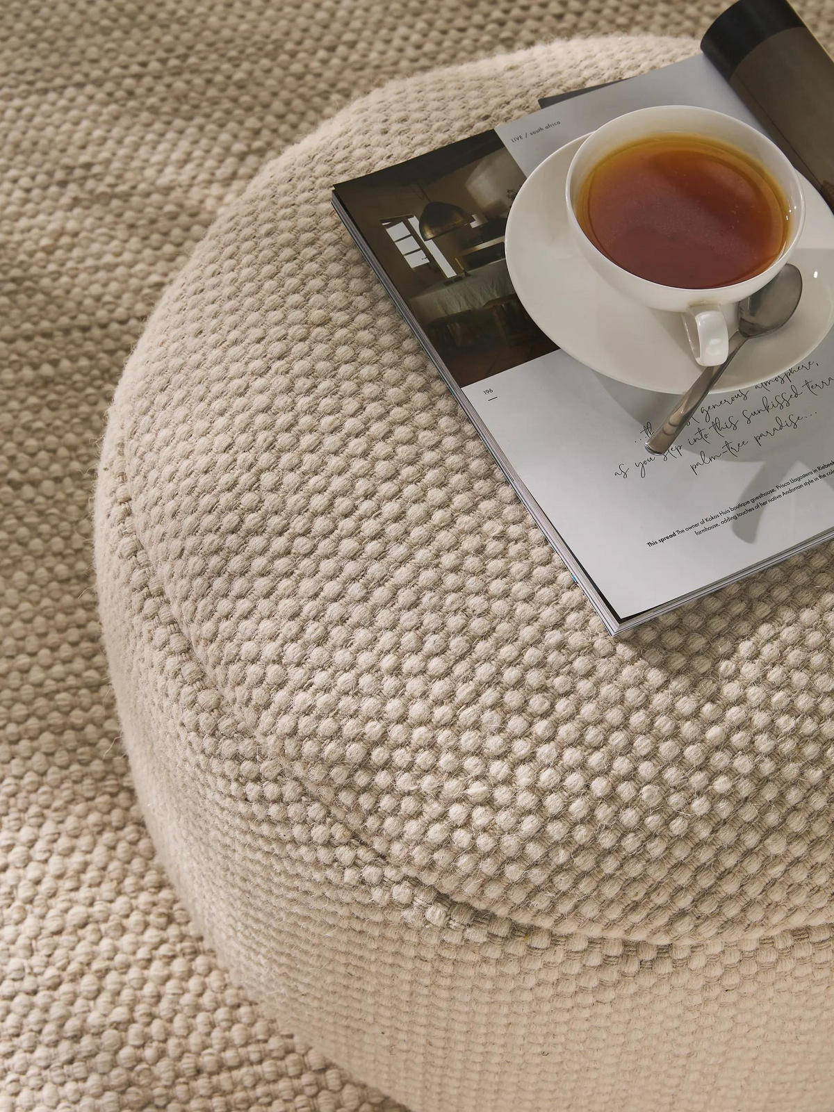 RUČNO izrađen vuneni puf Rocco bijela 55x55x30 cm - bijela, tekstil (55/30/55cm) - benuta Pure