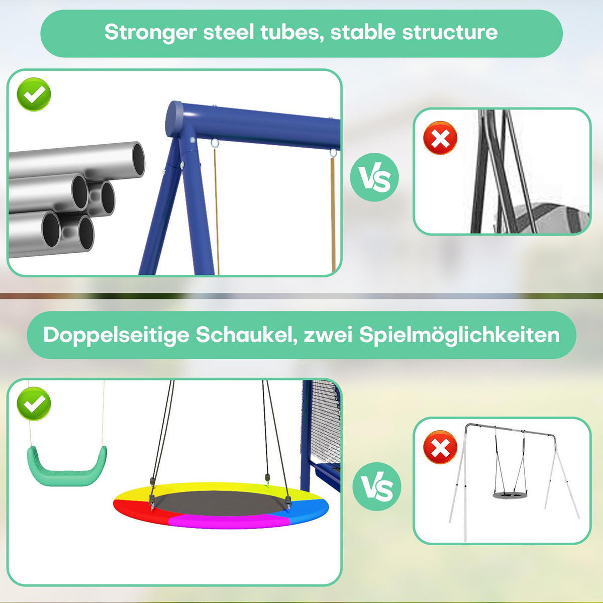 SCHAUKELGESTELL mit Rutsche, Trampolin,345x200x183 cm - Blau, Metall (345/183cm)