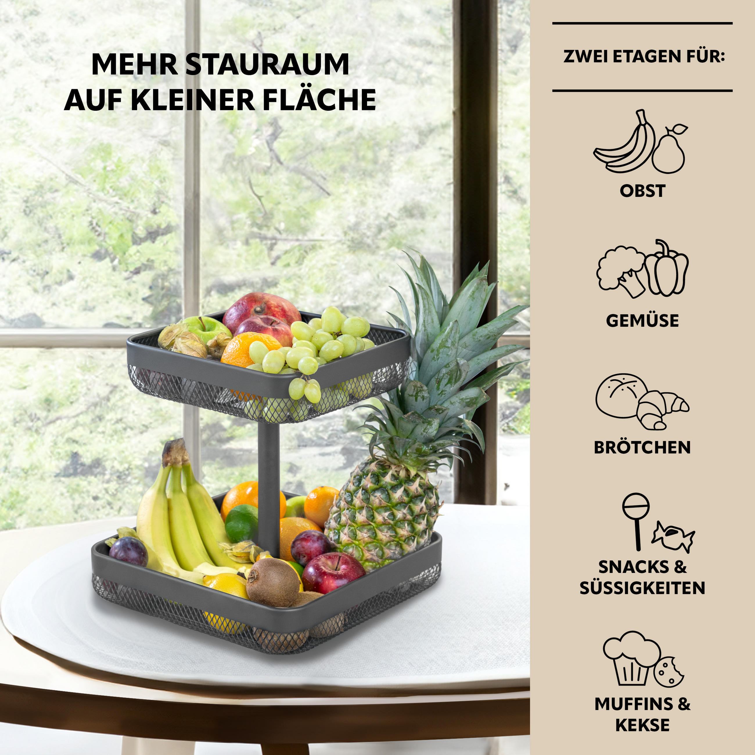 Thumbnail - eluno Obstetagere, Grau, Metall, 31 cm, Essen & Trinken, Geschirr, Schalen & Schüsseln, Obstschalen
