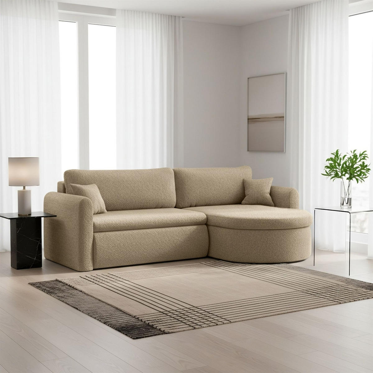 ECKSOFA Feliz In Quelle - Beige, Holzwerkstoff/Textil (250/160cm) - Fun Möbel