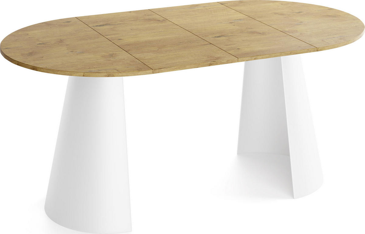 ESSTISCH Lamio runder ausziehbarer, Eiche Hell Braun 100-180/100/76 cm - Eichefarben/Weiß, Holzwerkstoff/Metall (100/100/76cm) - WFL GROUP