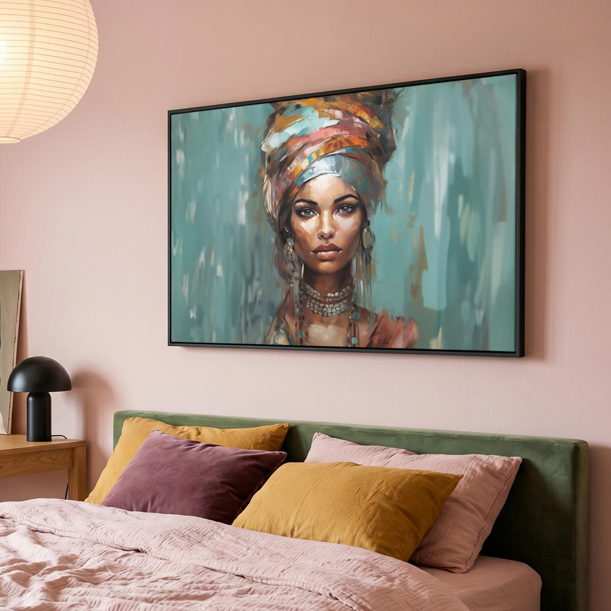 LEINWAND Bilder mit Rahmen - Frau - Kunst - Schmuck - Porträt - 150x100 - Blaugrau, Textil (150/100cm) - MuchoWow