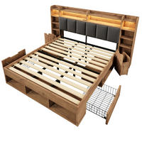 POLSTERBETT 180/200 cm Eiche mit LED-Beleuchtung, USB- und Type-C-Anschlüssen und Rollschubladen - Eichefarben, Holz (180/200cm) - Oxeza