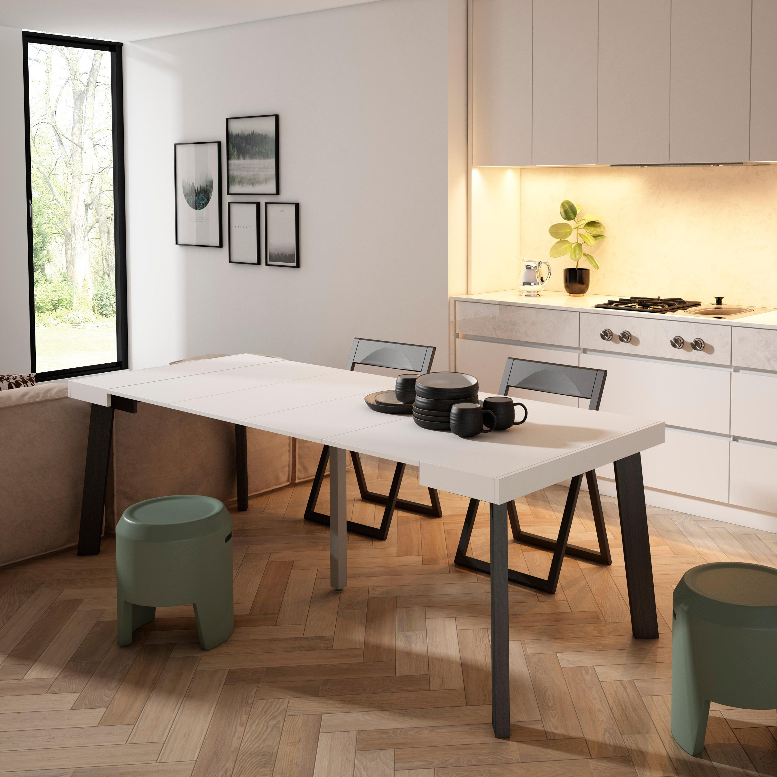 KONSOLENTISCH ausziehbar 58 bis 222cm, für 10 Gäste, weiß, 90/58/73cm - Weiß, Holzwerkstoff (90/222/73cm) - Skraut Home