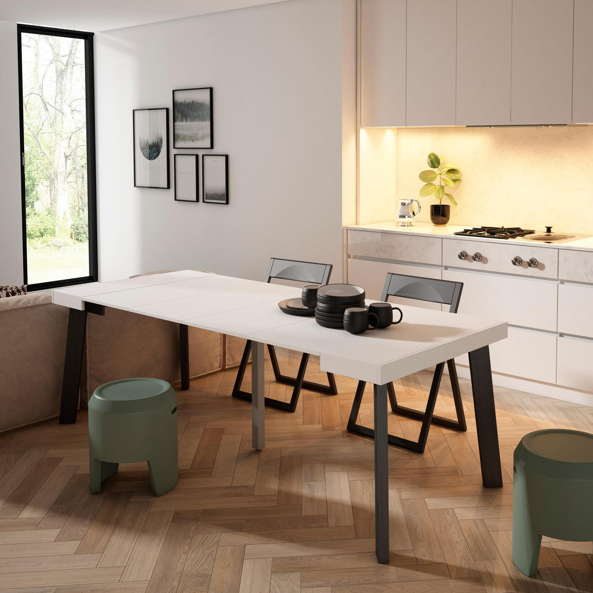 KONSOLENTISCH ausziehbar 58 bis 222cm, für 10 Gäste, weiß, 90/58/73cm - Weiß, Holzwerkstoff (90/222/73cm) - Skraut Home