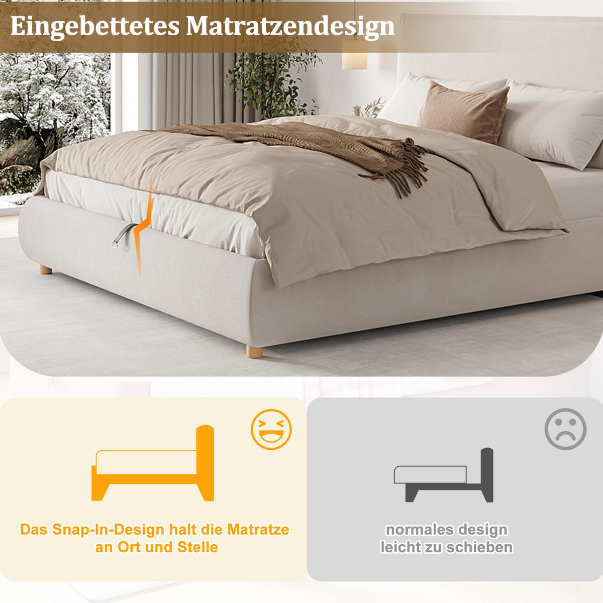 POLSTERBETT 180/200 cm creme aus Samt mit Stauraum und Lattenrost - Creme, Holzwerkstoff (180/200cm) - OKWISH