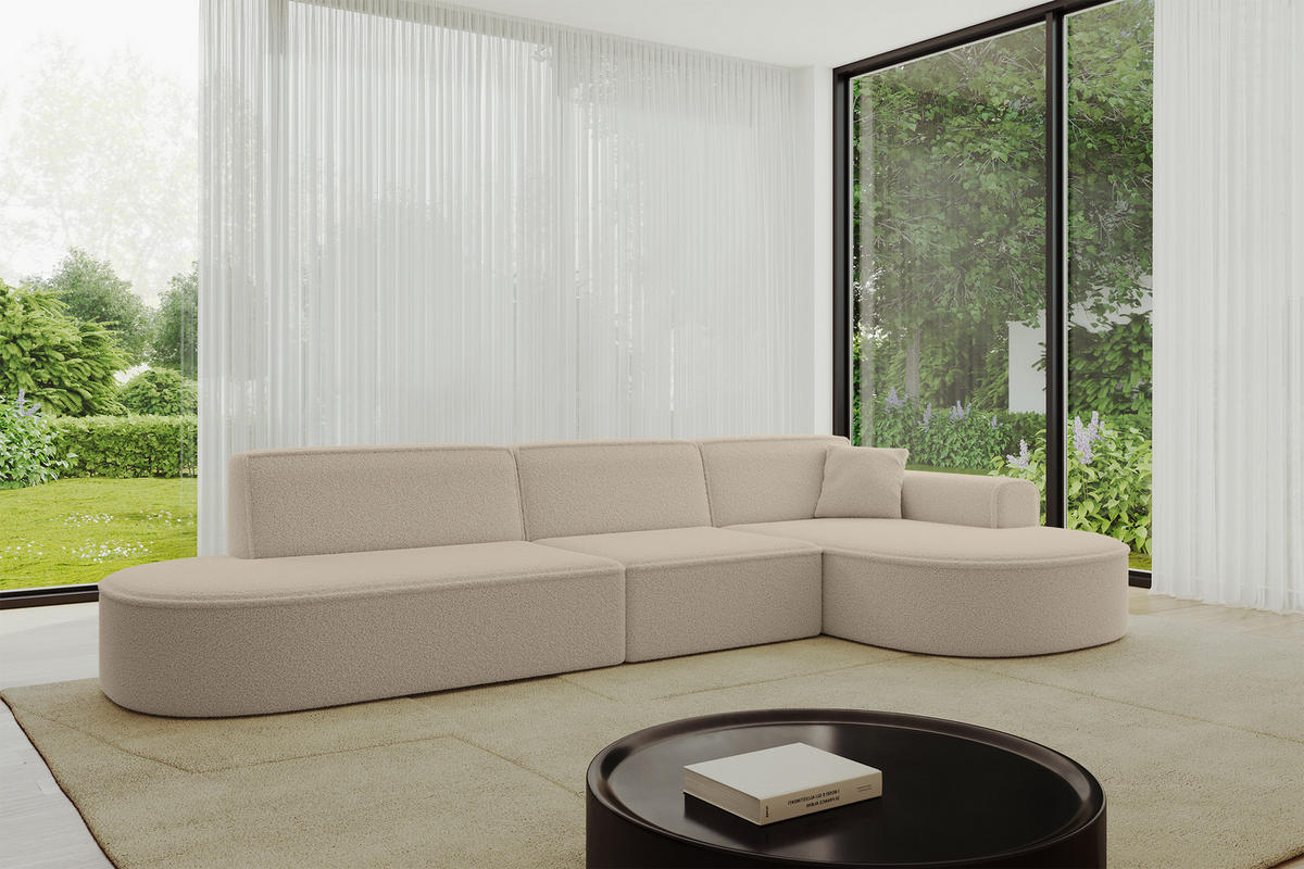 ECKSOFA Ottomane Rechts MARI-L2 - 328x171x79 cm Dunkelbeige Bouclé - Hellbraun/Schwarz, Holzwerkstoff/Kunststoff (171/328cm) - ALTDECOR