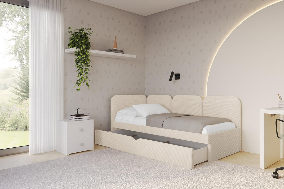 EINZELLBETT Jugendbett mit Bettkasten, Rechts - ALVY 80x200 Beige - Kaschmir, Holzwerkstoff/Textil (80/200cm) - ALTDECOR