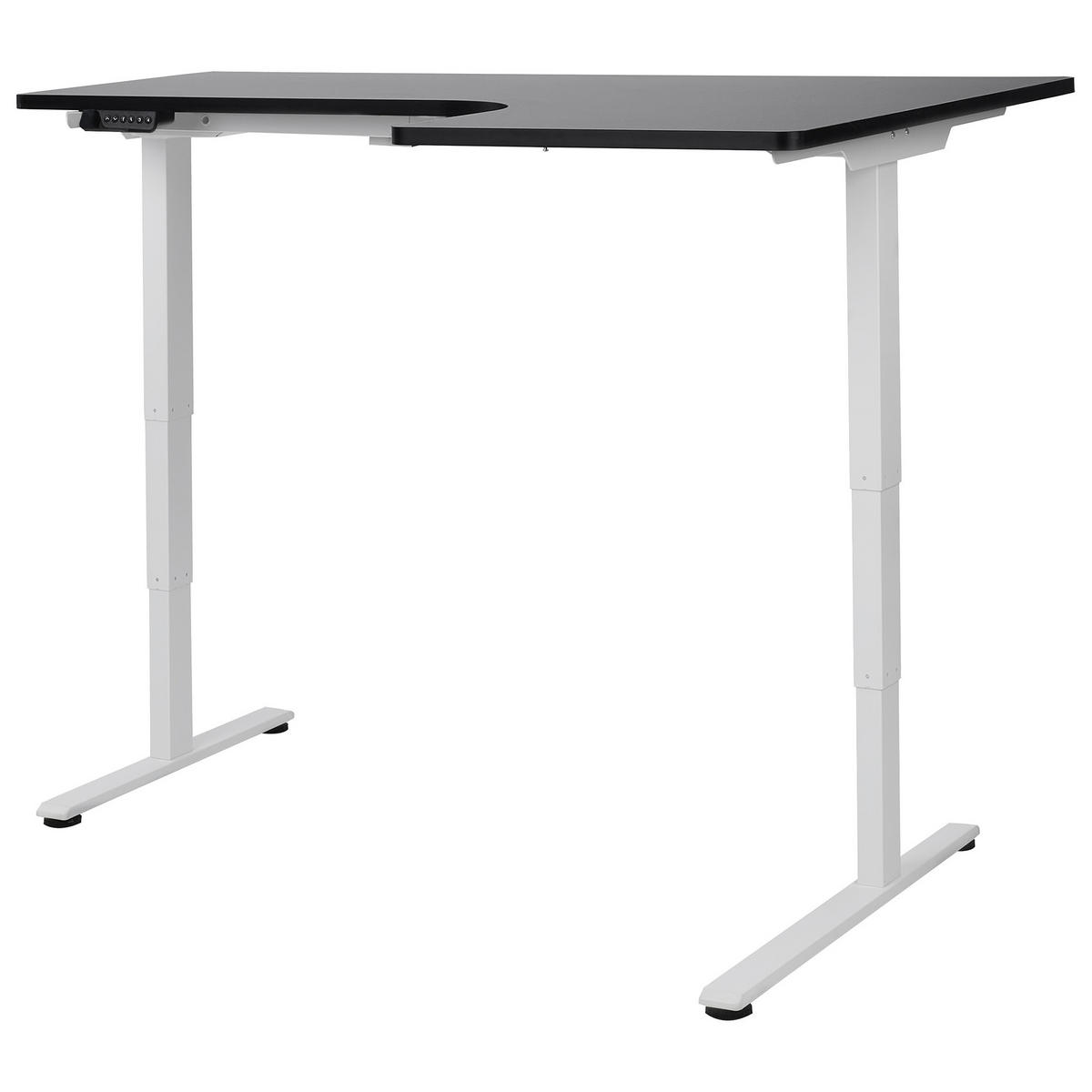 ECKSCHREIBTISCH elektrisch höhenverstellbar 160/109 cm Schwarz/Weiß rechtsseitig Destines - Schwarz/Weiß, Holzwerkstoff/Metall (109/160/60cm) - Beliani