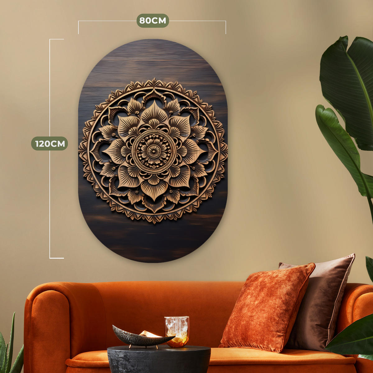 WANDBILD Mandala - Holz - Blumen - Braun 80x120 cm - Gelb, Kunststoff (80/120cm) - MuchoWow