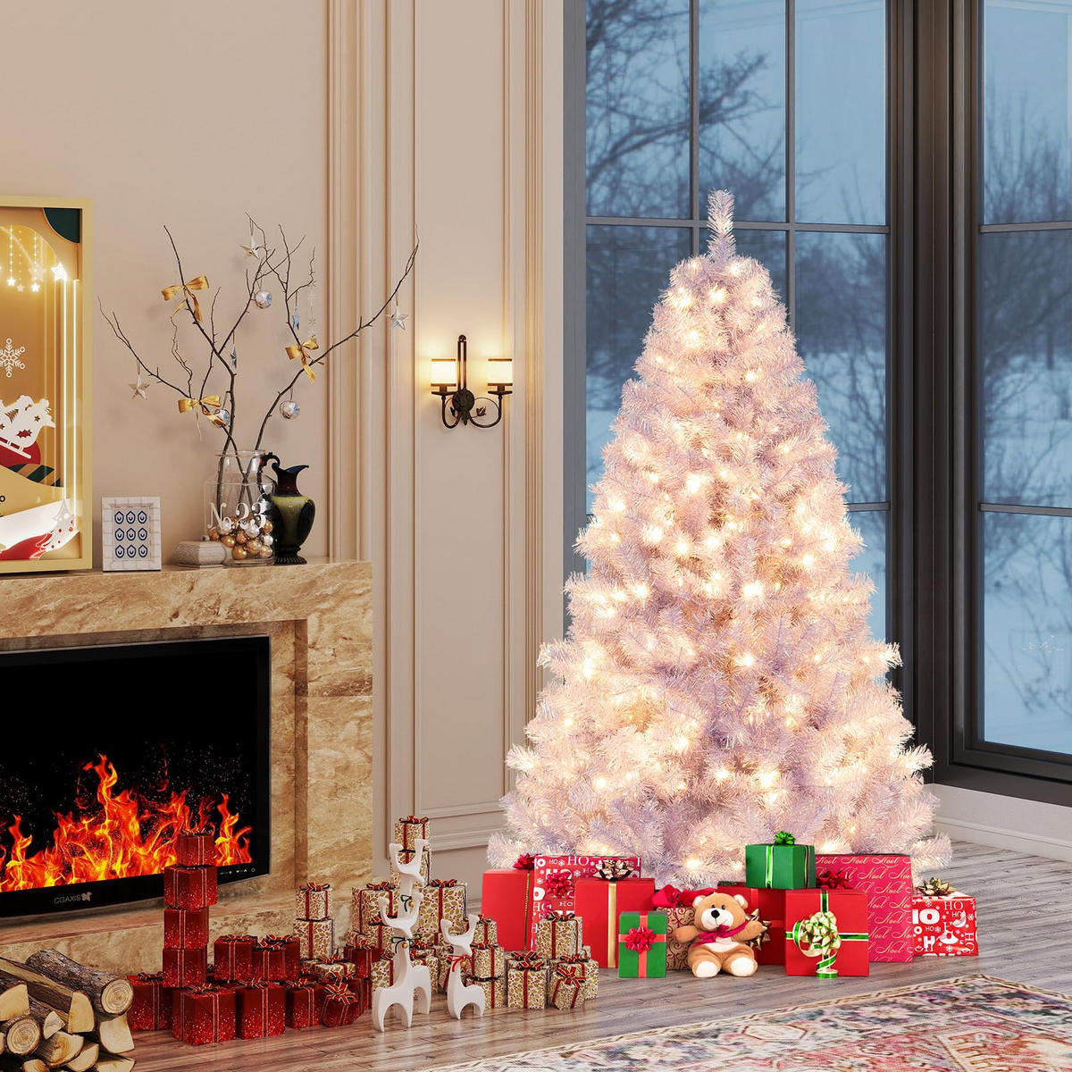 WEIHNACHTSBAUM Tannenform mit warmweißen LEDs 180 cm lavendelviolett - Lila, Metall (180cm) - COSTWAY