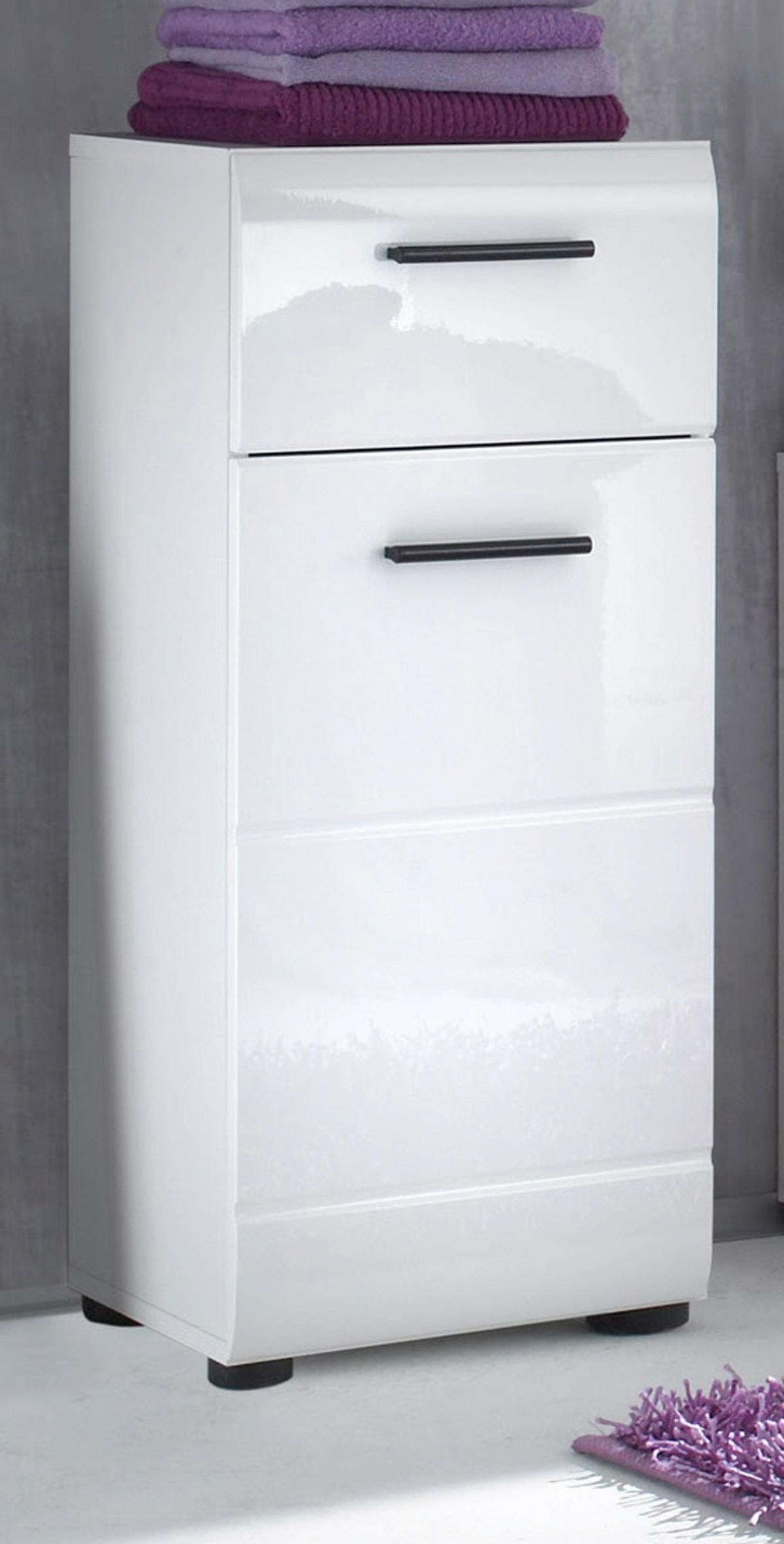 UNTERSCHRANK weiß Hochglanz 30 cm, Badschrank Türanschlag wechselbar - Weiß Hochglanz/Schwarz, Holzwerkstoff/Kunststoff (30/79/31cm) - Top.Furn