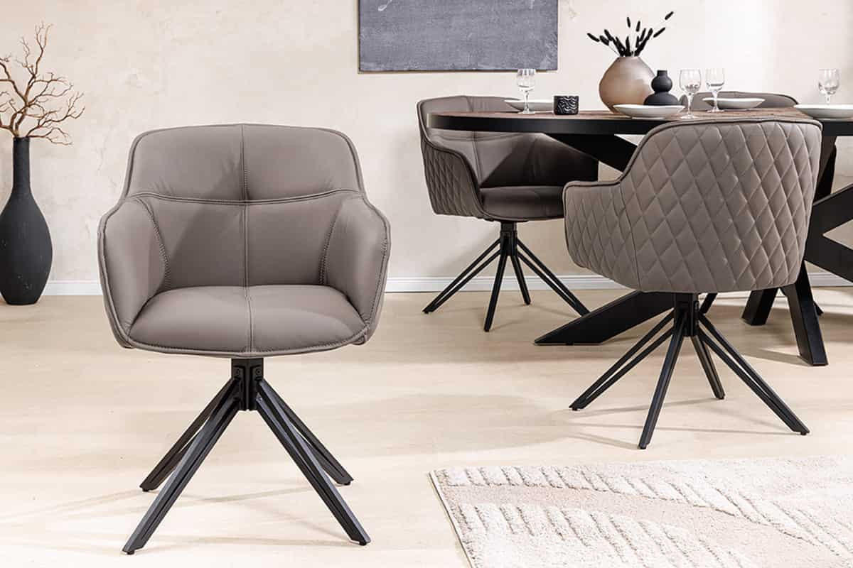 STUHL EUPHORIA Echtleder Taupe 80 cm - Taupe/Schwarz, Leder/Metall (58/82/60cm) - riess-ambiente