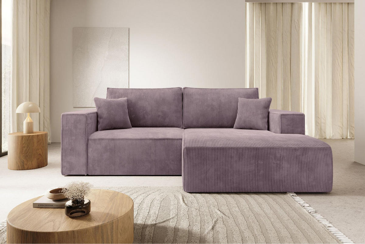 ECKSOFA Farese Mini mit Cordbezug Mauve, rechts - Flieder/Schwarz, Textil (167/240cm) - Selsey