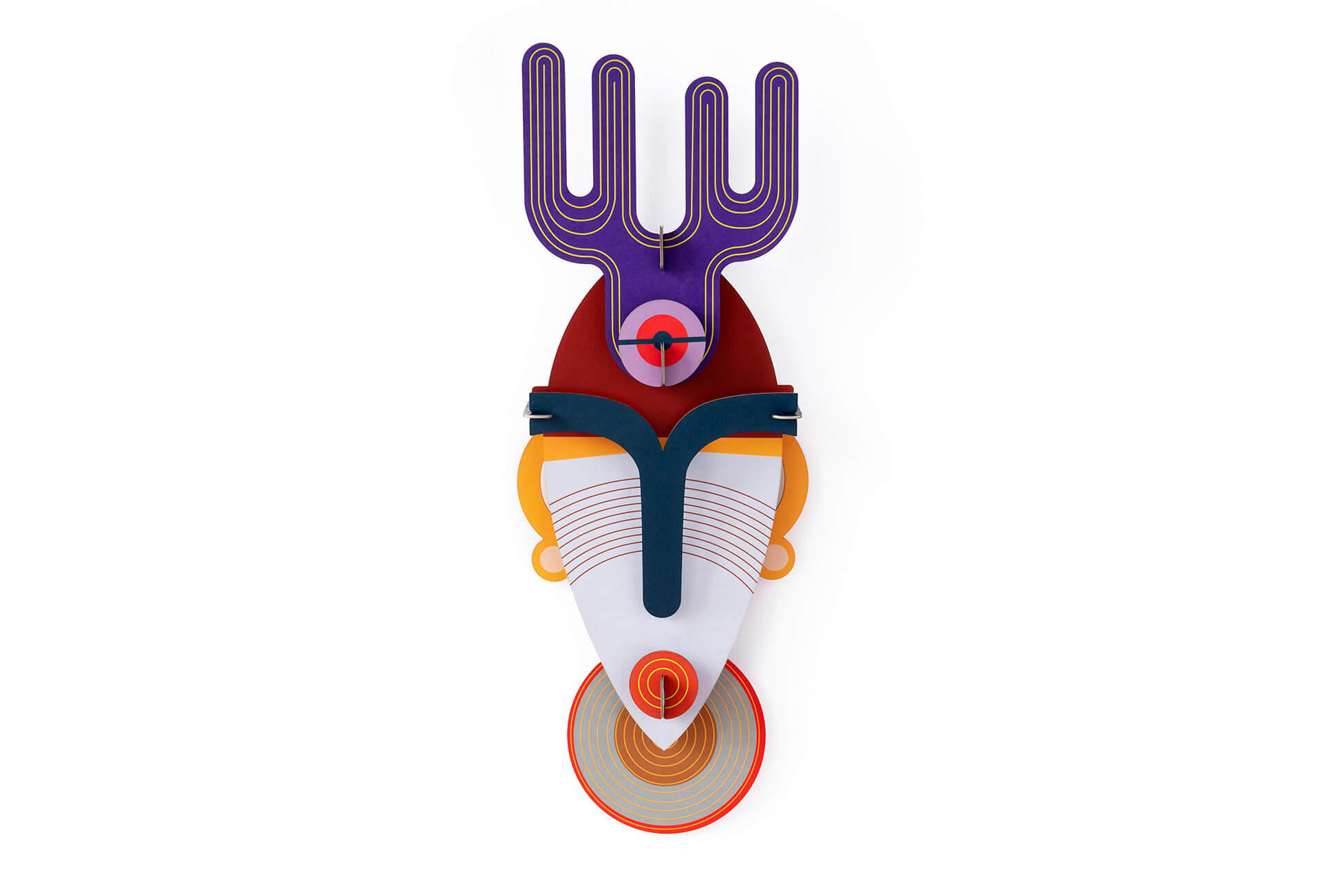 WANDDEKO Mumbai-Maske 18/5 cm - Multicolor/Weiß, Wellpappe (18/5/51cm) - KUNSTLOFT
