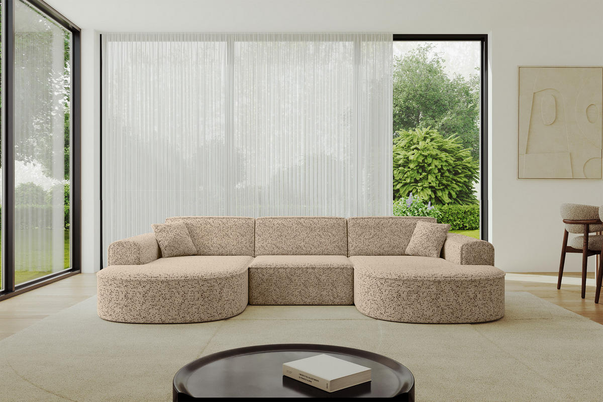 WOHNLANDSCHAFT MARI-U1 - 303x171x79 cm Braun Tissu - Schwarz/Braun, Holzwerkstoff/Kunststoff (303/79/171cm) - ALTDECOR