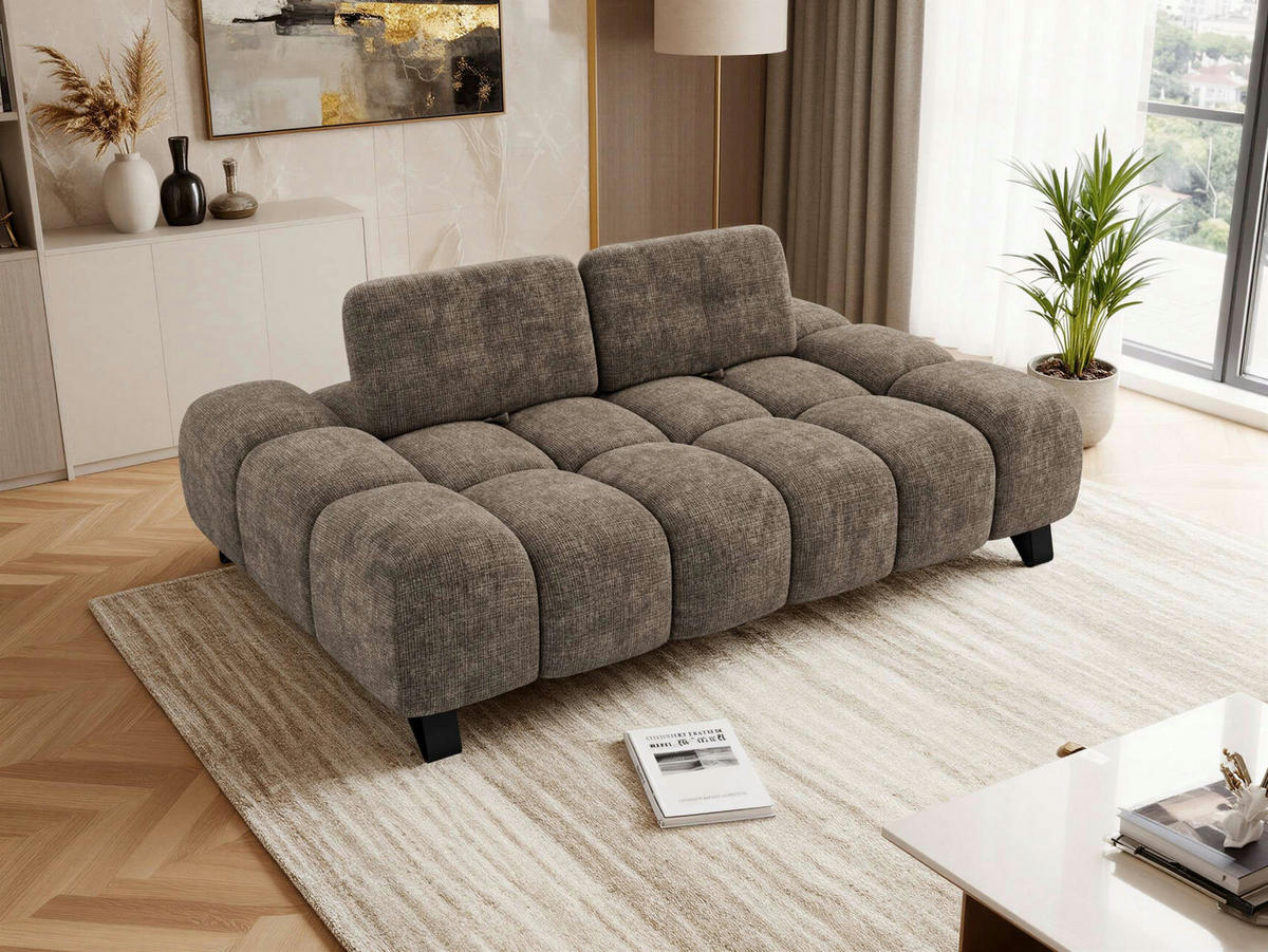 TROJMIESTNA POHOVKA NERANO - Hnedá tkaná ženilka - hnedá/čierna, kov/textil (220/88/146cm) - MKS