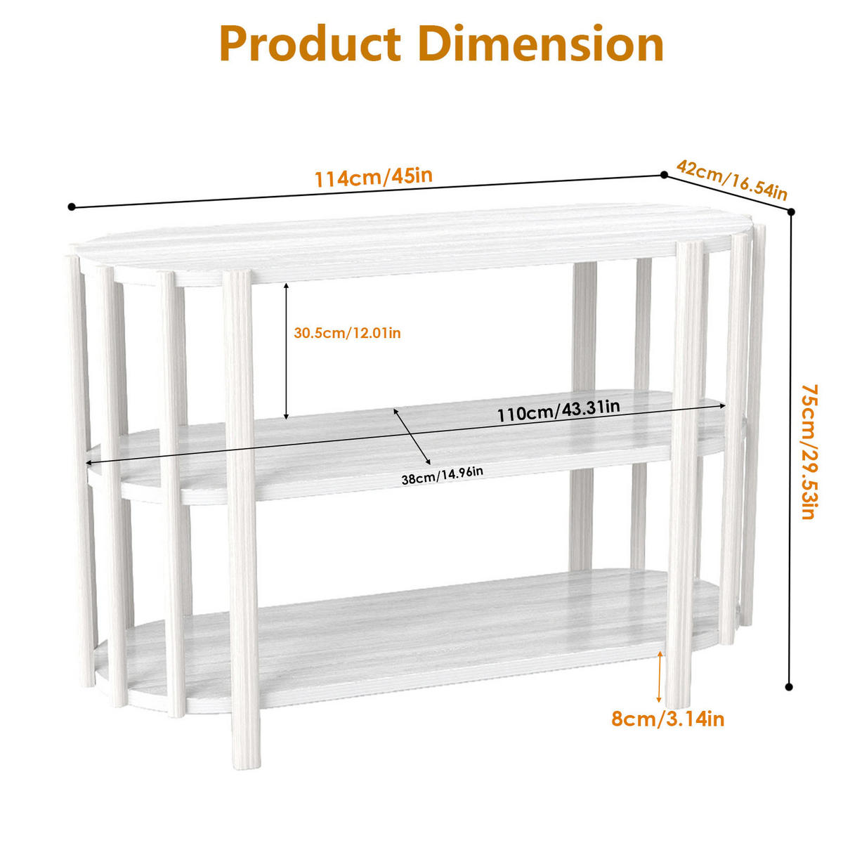 OVALER Couchtisch mit 3 Ablagen – Wohnzimmertisch in Holzoptik, MDF, 114 × 38 × 75 cm, Weiß - Weiß, Holzwerkstoff (114/38/75cm) - Ej. Life