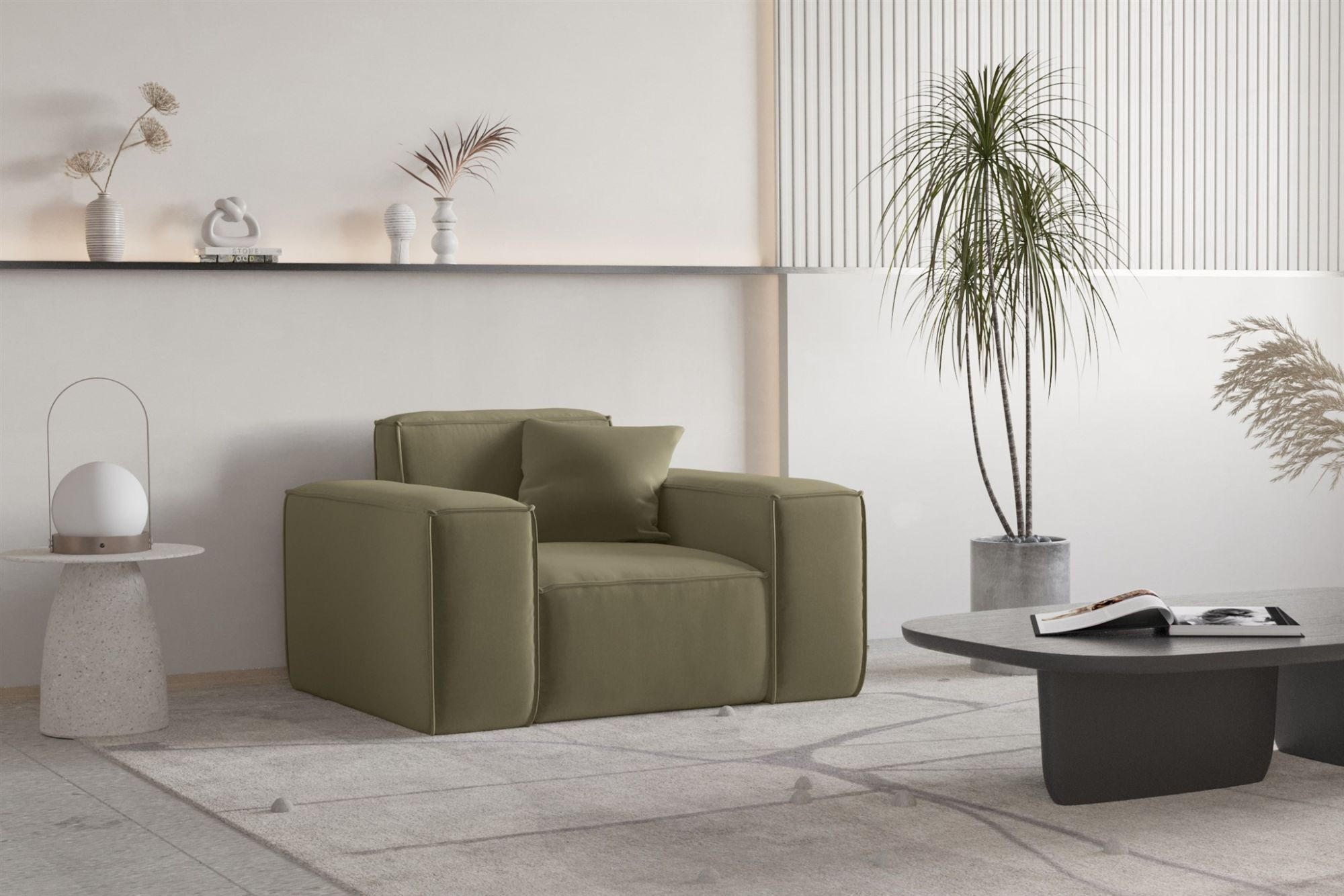 SESSEL Celes Premium Opera Velvet - Olivgrün, Holzwerkstoff/Textil (121/73/88cm) - Fun Möbel