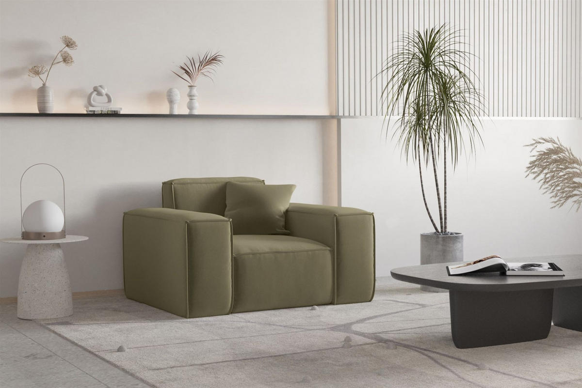 SESSEL Celes Premium Opera Velvet - Olivgrün, Holzwerkstoff/Textil (121/73/88cm) - Fun Möbel