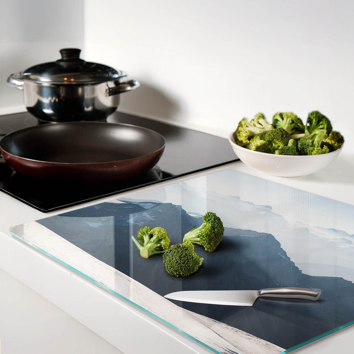 GLASPLATTE 60x52 cm Bergspitze - Grau, Glas (60/0.4/52cm) - TULUP