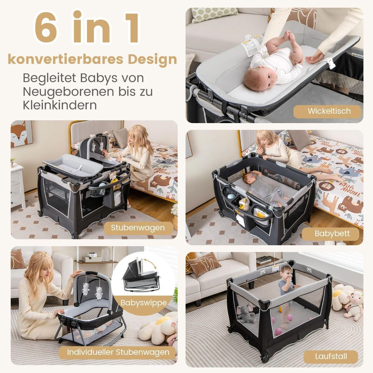 REISEBETT mit Matratze grau - Grau, Textil - COSTWAY
