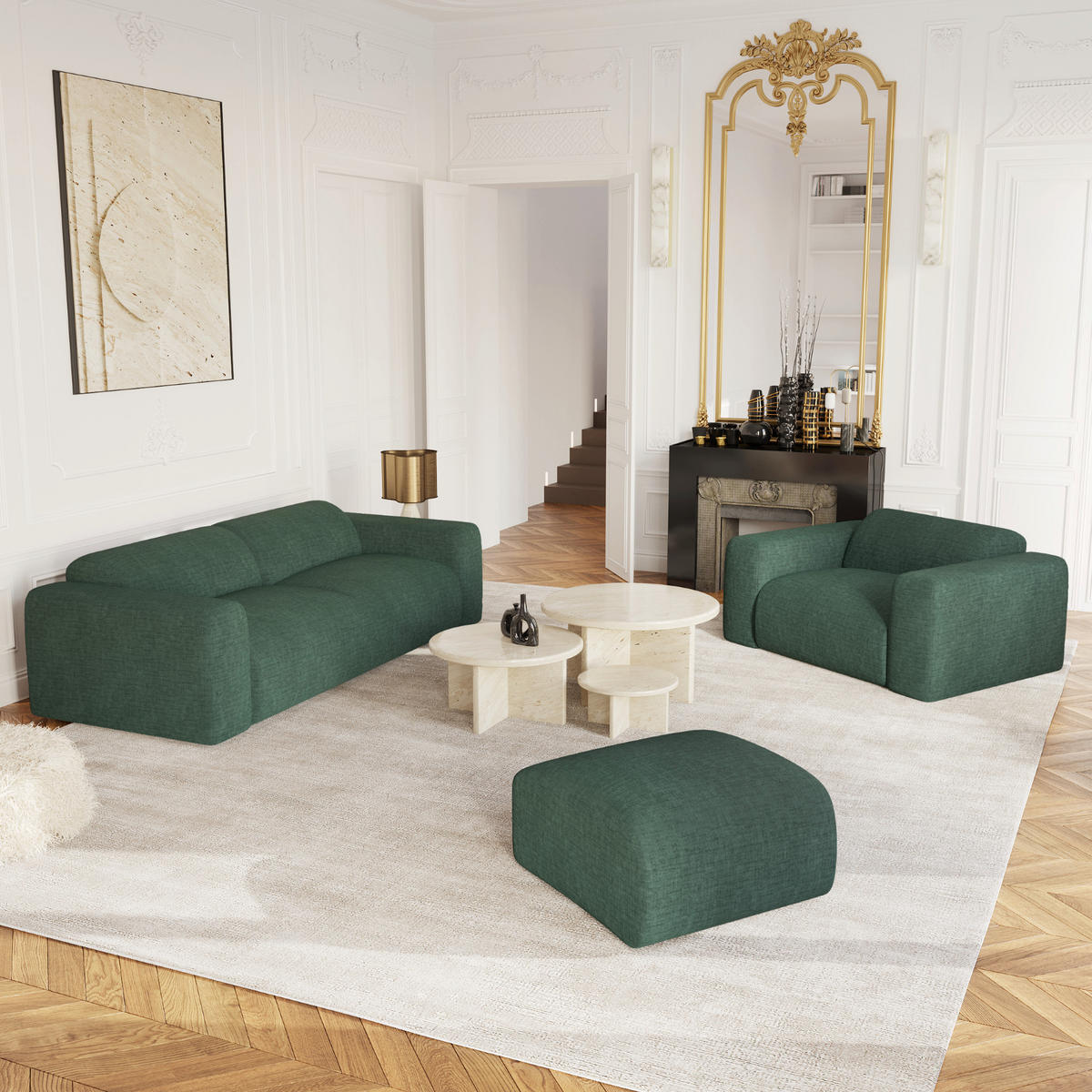 SOFA 3-Sitzer Texturierter Samt Smaragdgrün 205cm - Waldgrün/Dunkelgrün, Textil (205/73/97cm) - Sia Home