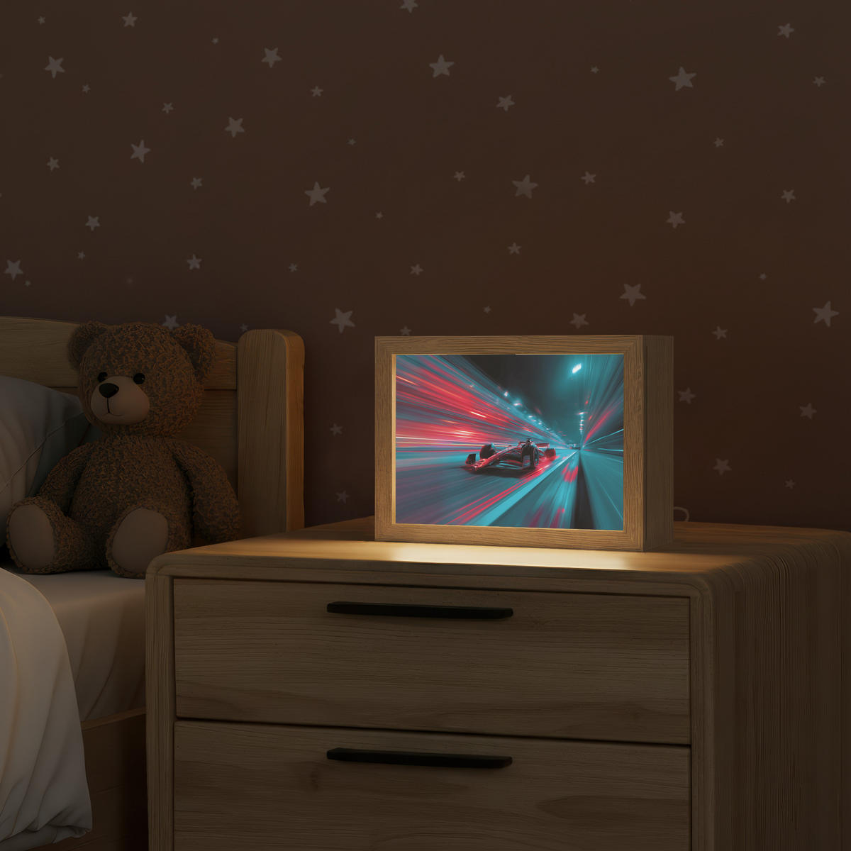 NACHTTISCHLAMPE Rennwagen - Rot - Geschwindigkeit 20x15 cm - Türkis, Holzwerkstoff (8/20/15cm)