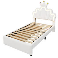 POLSTERBETT 90/200 cm DE-04645, mit LED, 2 Schubladen und Krone in Weiß - Weiß, Holzwerkstoff (90/200cm) - ComfortXL