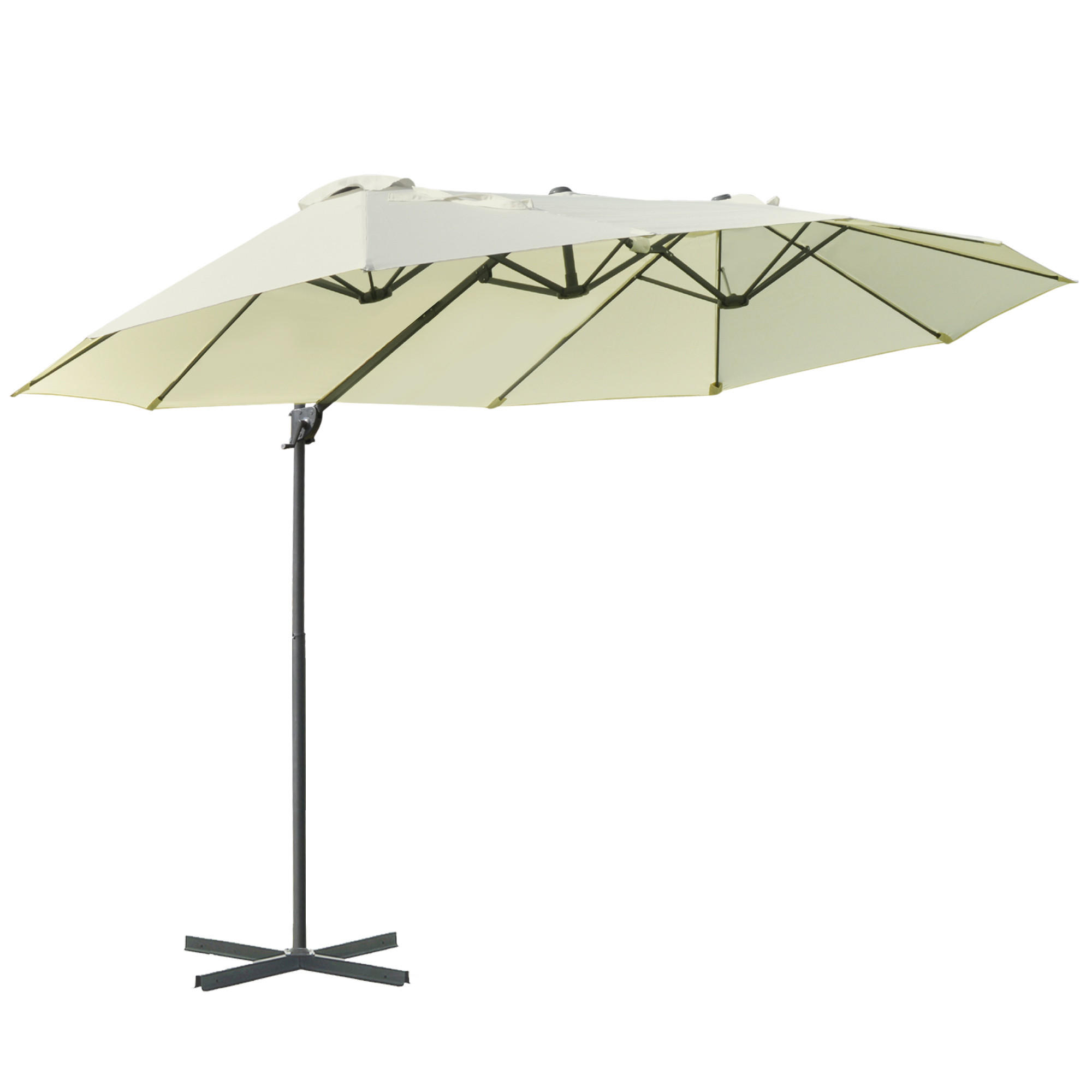 DOPPELSONNENSCHIRM, Ampelschirm mit Kurbel, Verstellbarer Gartenschirm, Metall, Cremeweiß - Beige, Metall (270/460cm) - Outsunny