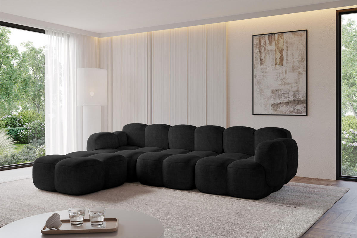 POUF Miko-Puf 90x90x45 cm Schwarz Velours Modular Sitzhocker - Schwarz, Holzwerkstoff/Kunststoff (90/43/90cm) - ALTDECOR