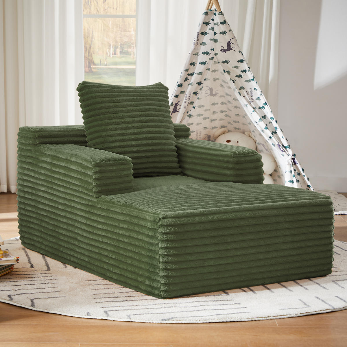 SCHLAFSESSEL DE-34919 Cord mit Schlaffunktion Grün - Grün, Textil (81/50/117cm) - ComfortXL