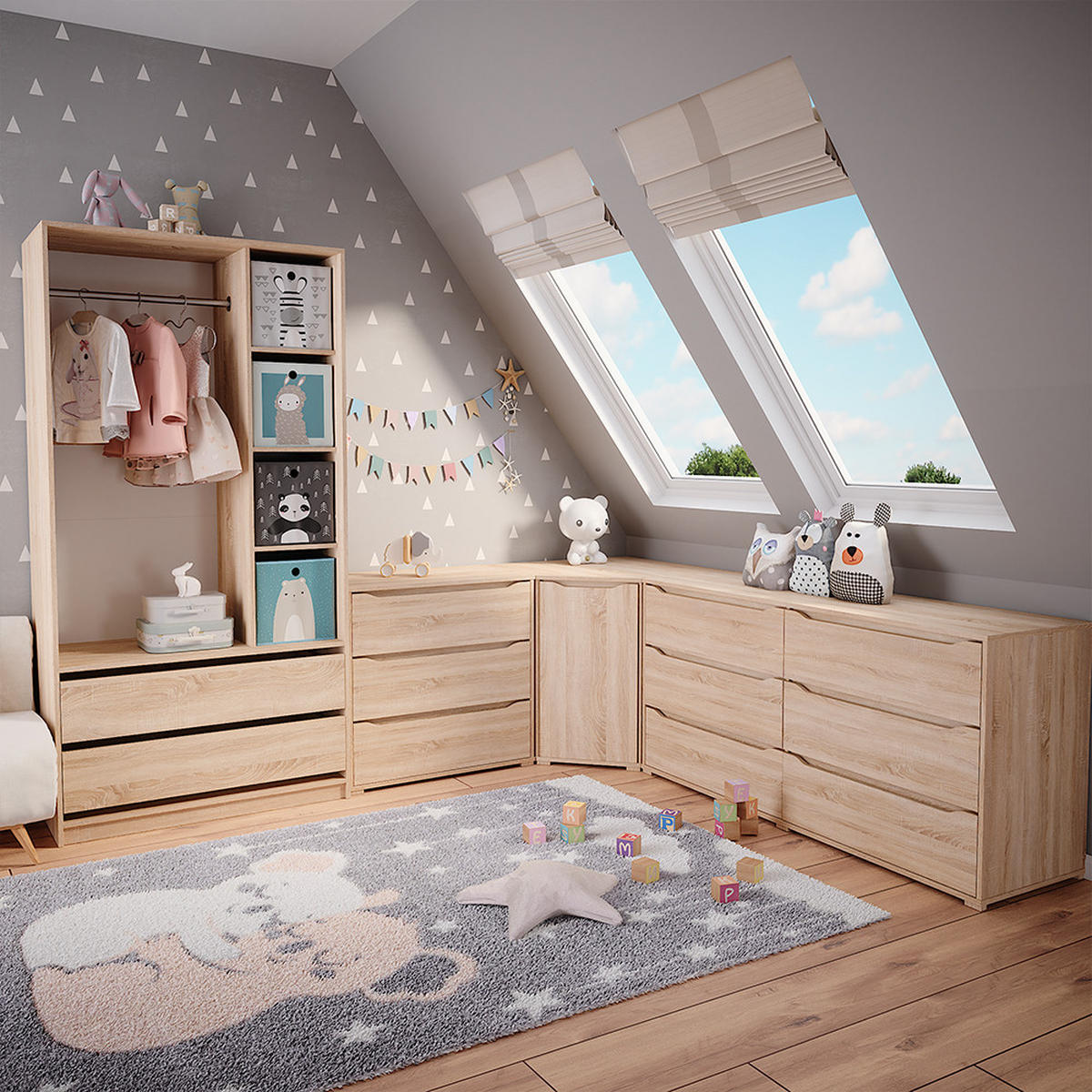 KINDERKLEIDERSCHRANK Elmo Sonoma 100 x 200 cm mit 2 Schubladen - Sonoma Eiche, Holzwerkstoff (100/200/50cm) - Vicco