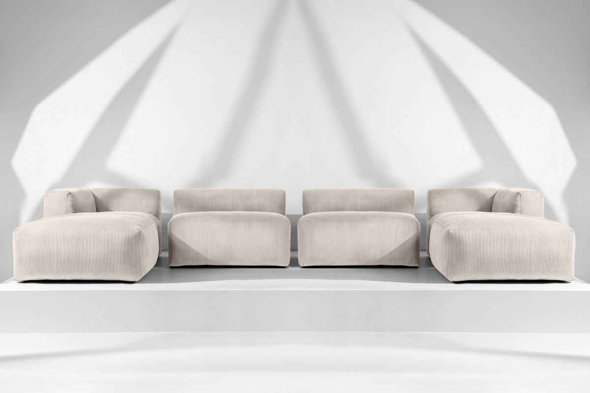 PANORAMA-ECKSOFA BUFFO 7/8 Sitzer mit extrem weicher Sitzfläche, Kordstoff, cremefarben - Creme, Textil (424/73/180cm) - KONSIMO®