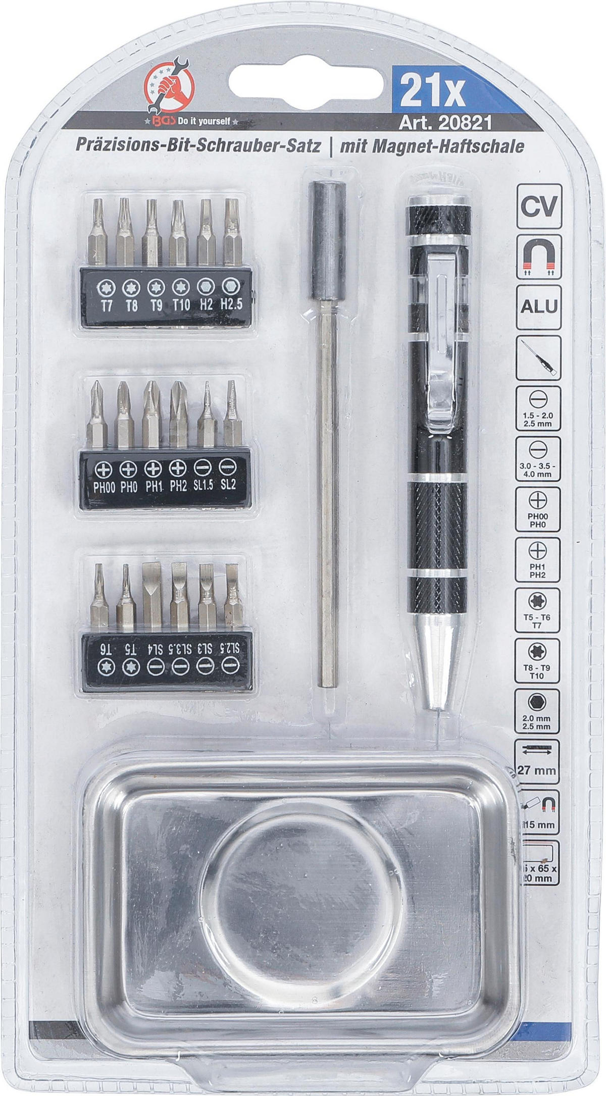 PRÄZISIONS-SCHRAUBENDREHER-BIT-SATZ | MIT MAGNET-HAFTSCHALE | 21-TLG. - Multicolor, Kunststoff/Metall (1/1cm) - BGS technic