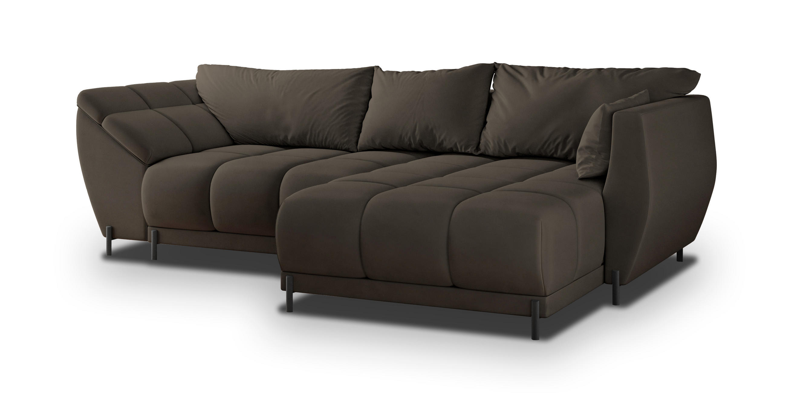 ECKSOFA VESTANO R-S Braun Velours-Stoff mit Schlaffunktion - Braun, Holz (287/182cm) - MASSENO