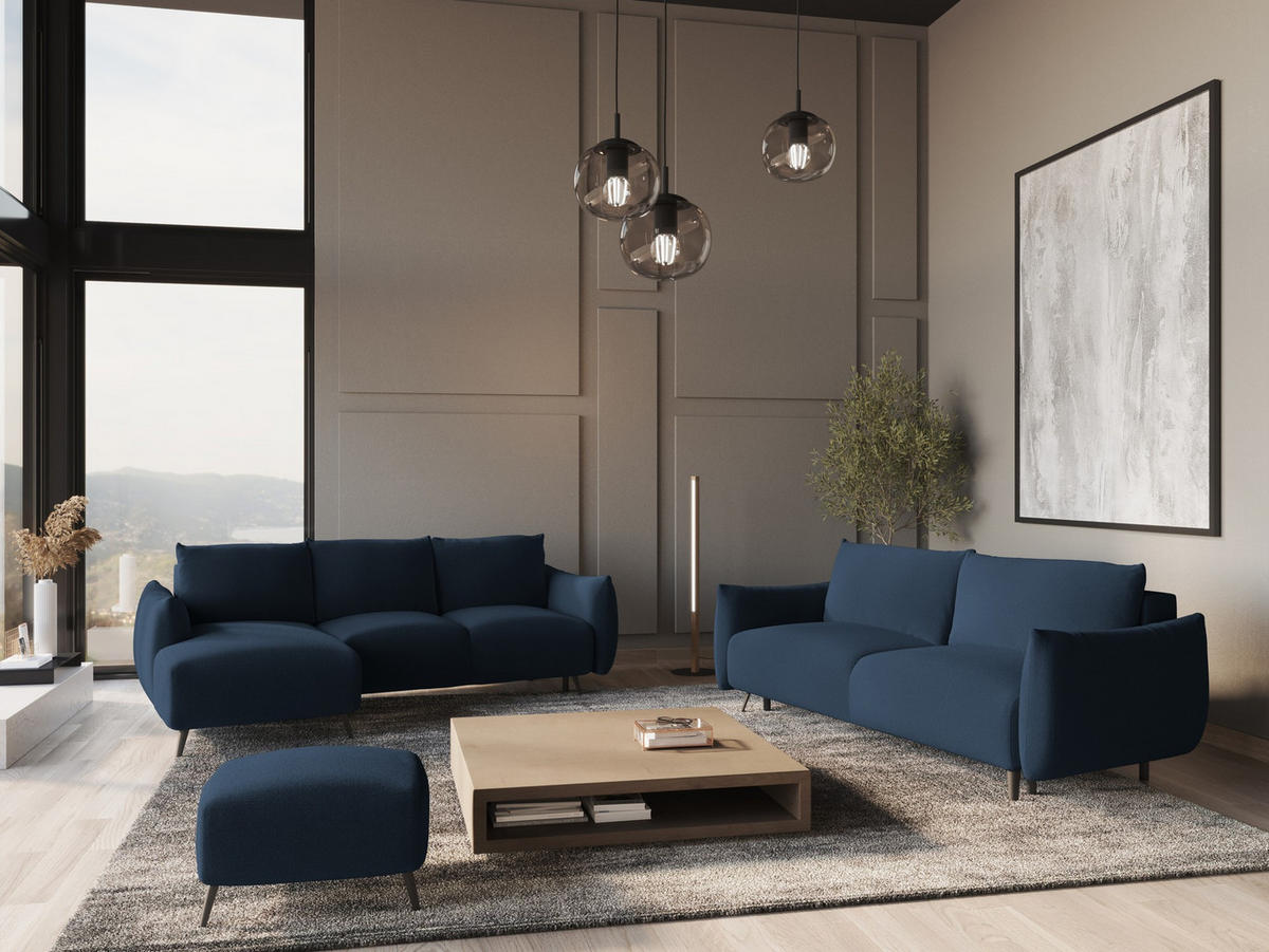 ECKSOFA mit Schlaffunktion Chenille Stoff Blau - Blau/Schwarz, Textil/Metall (162/242cm) - Makamii