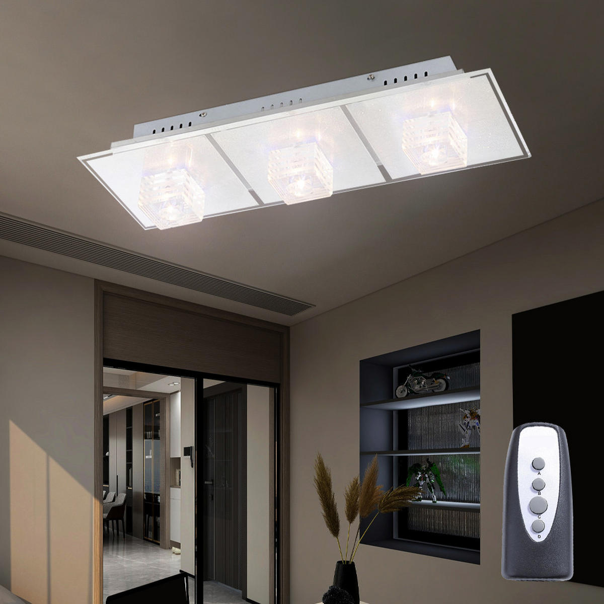 LED DECKENLEUCHTE Metall Silber ARCTIC - Silberfarben, Glas (59.5/20.5/12.5cm) - Globo Lighting