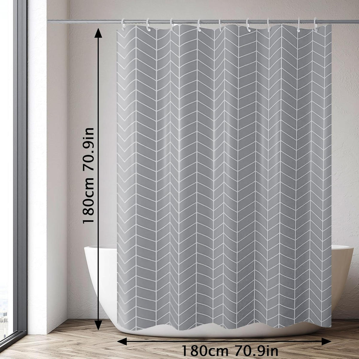 DUSCHVORHANG Stoff Polyester wasserdicht maschinenwaschbar mit Haken Grau - Grau, Kunststoff (180/180cm) - MCBOSON