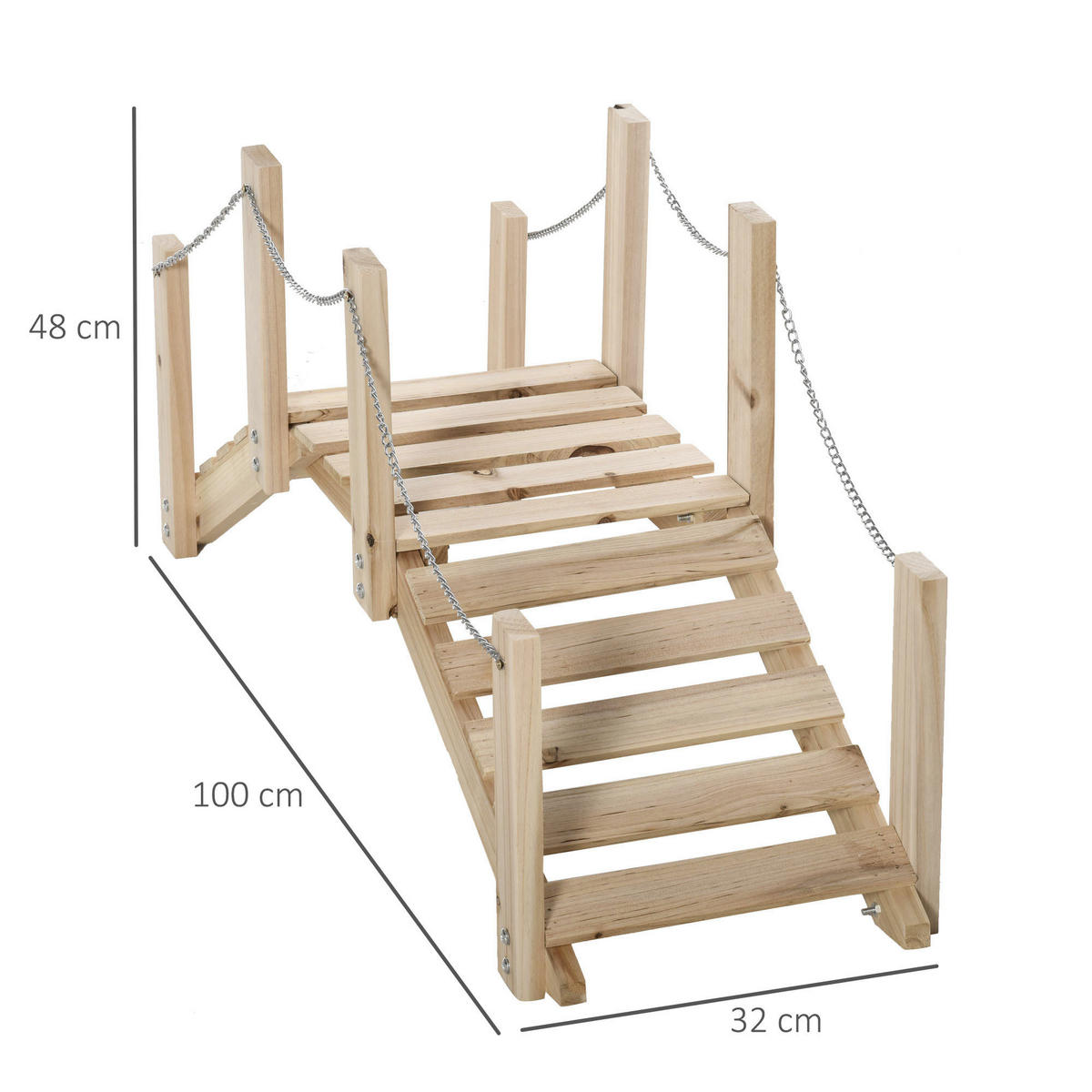 GARTENBRÜCKE DE-18857 100 cm, mit Metallhandläufen Holz - Naturfarben, Holzwerkstoff (100/32/48cm) - ComfortXL
