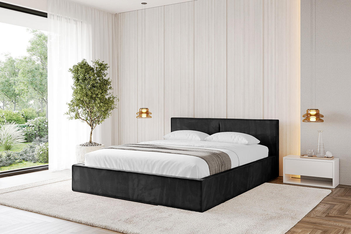 POLSTERBETT mit Bettkasten und Lattenrost, Bett mit Matratze H3/H4 - EMMI-V1 180x200 Schwarz - Schwarz, Holzwerkstoff/Textil (180/200cm) - ALTDECOR