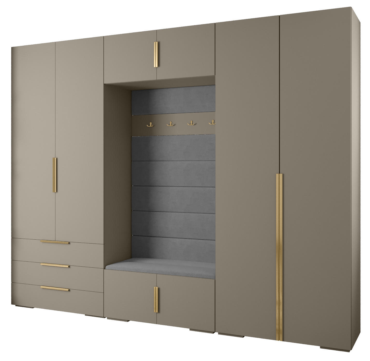 Abiks Möbel Garderoben-Set Kaschmir, Grau, Gold 300x236.7x47 cm