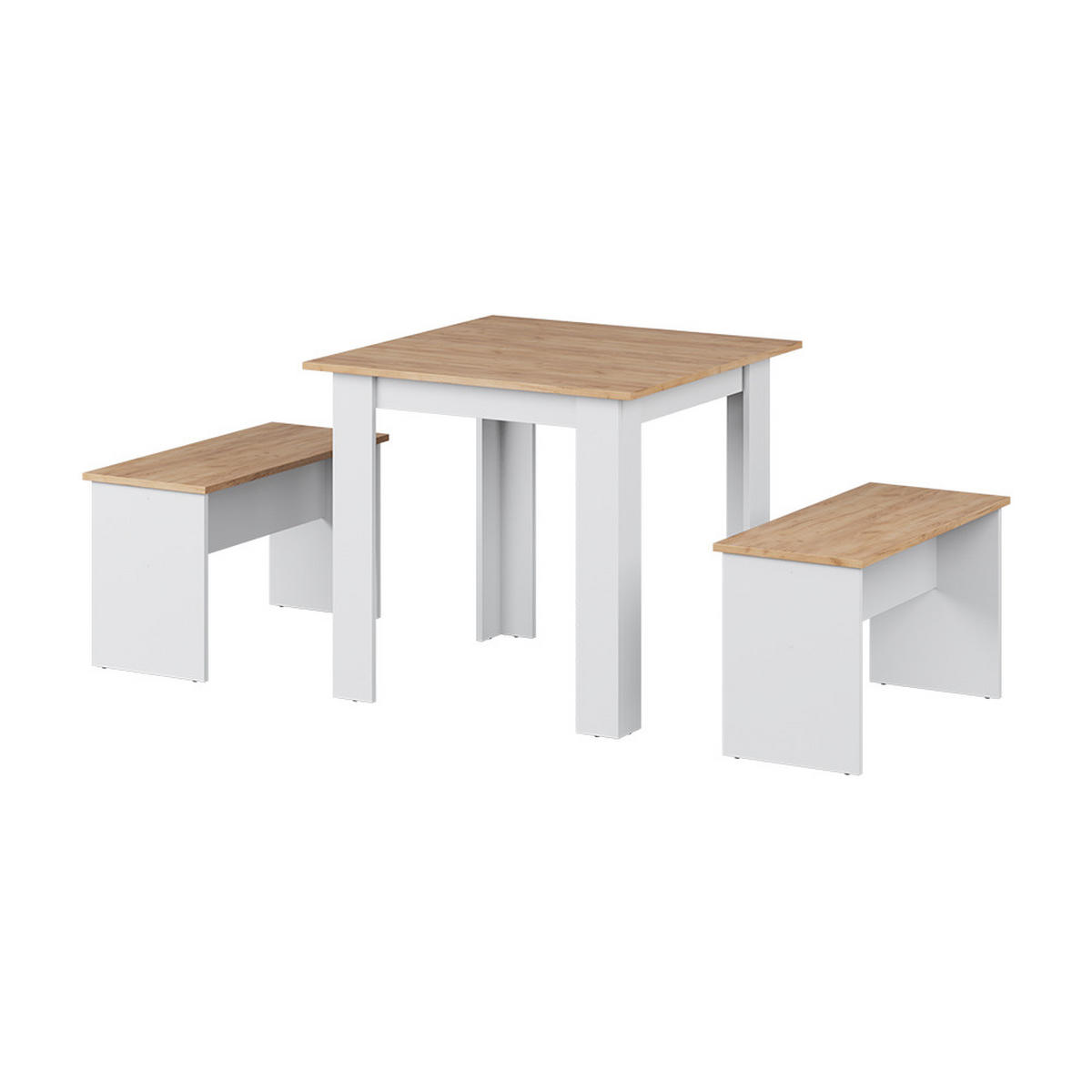 ESSTISCH SET Sentio Weiß/Goldkraft Eiche 80 x 80 cm mit 2 Bänken - Honigeiche/Weiß, Holzwerkstoff (80/73/80cm) - Vicco