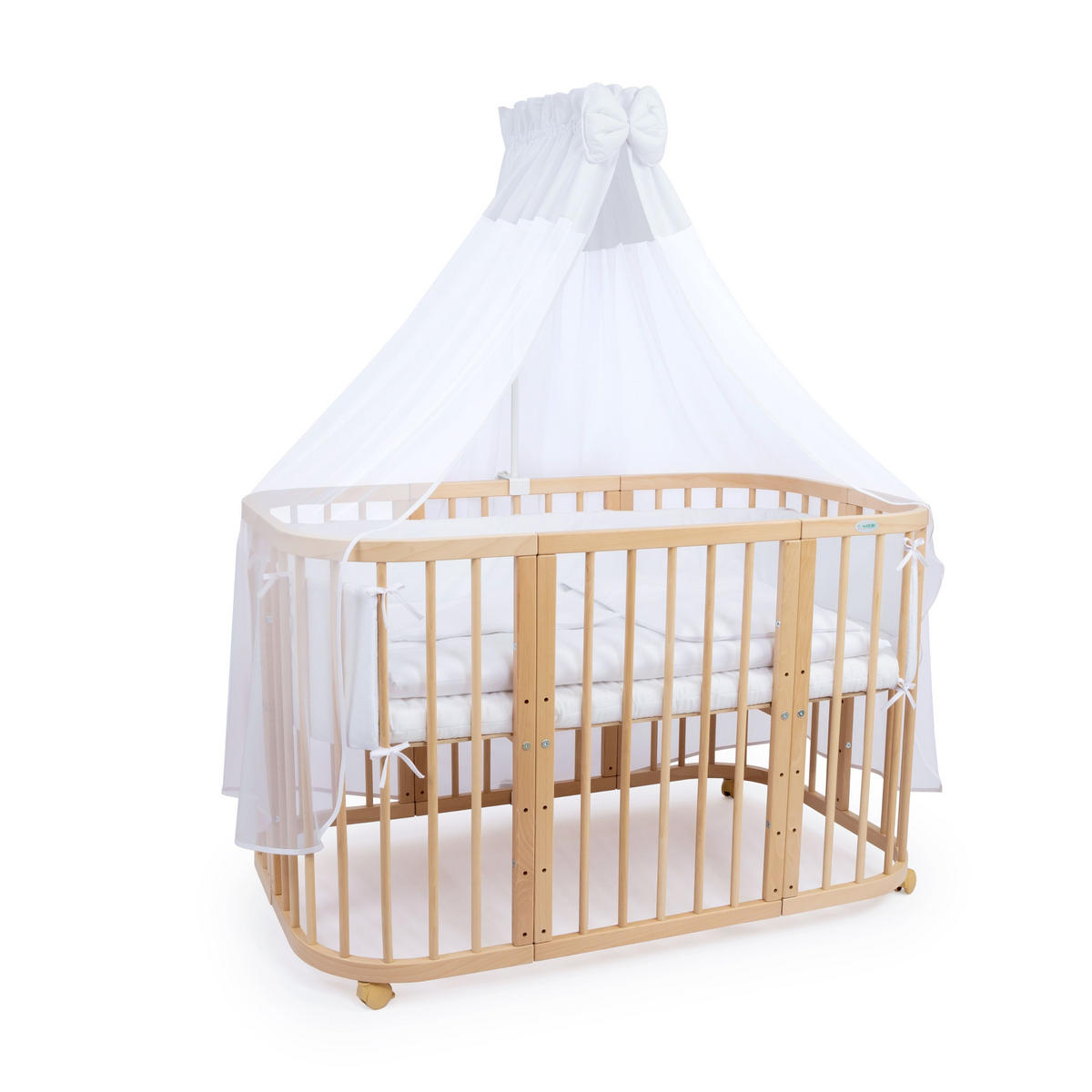 BABYBETT NATUR, 7in1 mit Matratze - Naturfarben/Weiß, Holz (73/123cm) - waldin