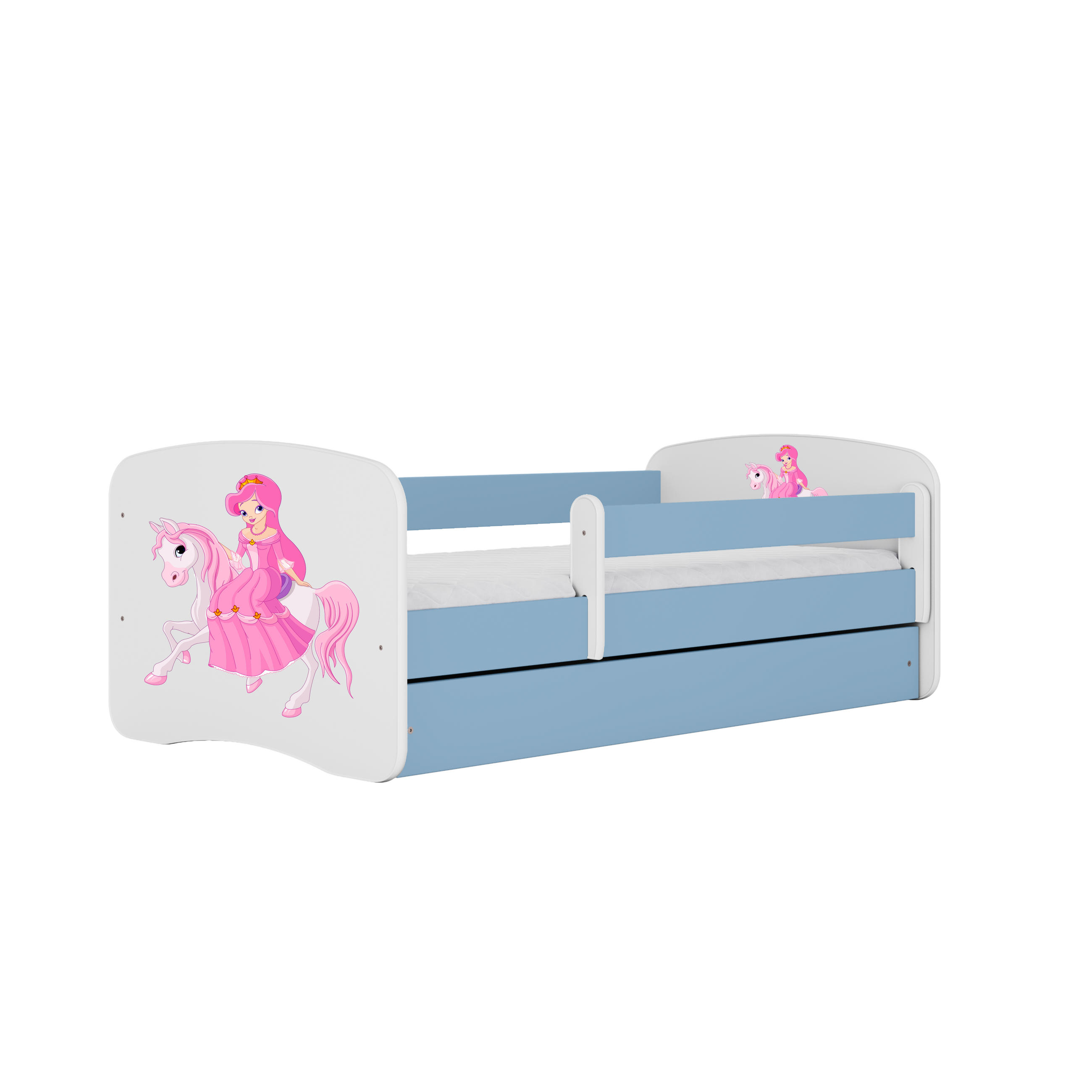 KINDERBETT Prinzessin zu Pferd mit Schublade 180/80 90/61/184 - Blau, Holzwerkstoff (80/180cm) - RAUMHIRSCH FURNITURE
